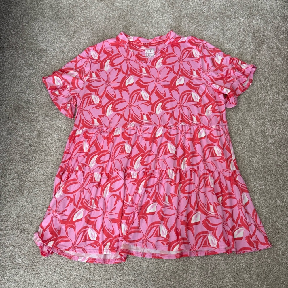 Muk Luks Cloud Knit tiered lounge dress in Pink Floral - Picture 7 of 12